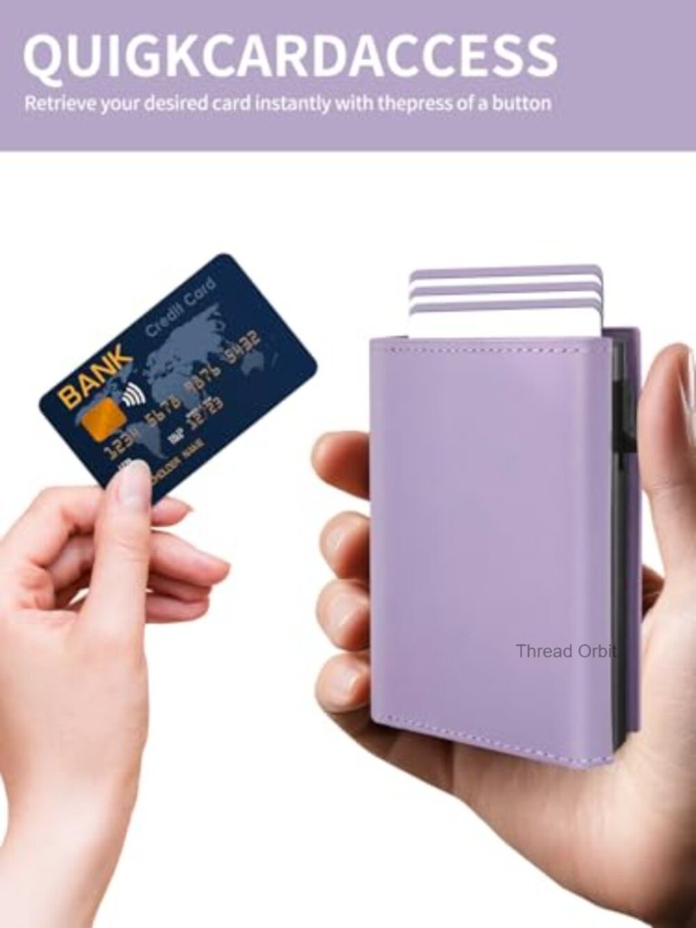 Top-Grain Cowhide Leather Pop Up Card Holder Wallet with RFID Blocking - Picture 4 of 6